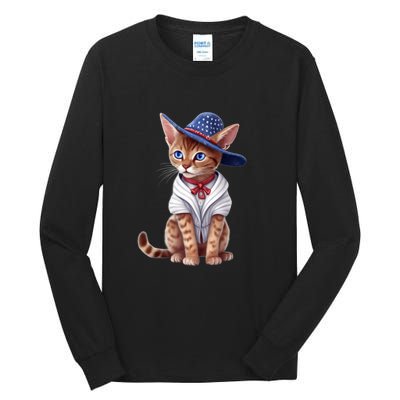 American Cat 4th Of July Cat Patriotic Cats Abyssinian Kitten Tall Long Sleeve T-Shirt