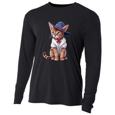 American Cat 4th Of July Cat Patriotic Cats Abyssinian Kitten Cooling Performance Long Sleeve Crew