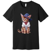 American Cat 4th Of July Cat Patriotic Cats Abyssinian Kitten Premium T-Shirt