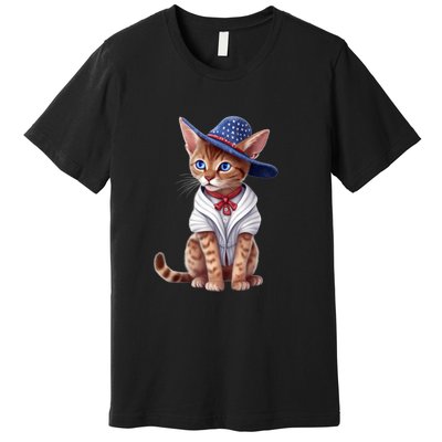 American Cat 4th Of July Cat Patriotic Cats Abyssinian Kitten Premium T-Shirt