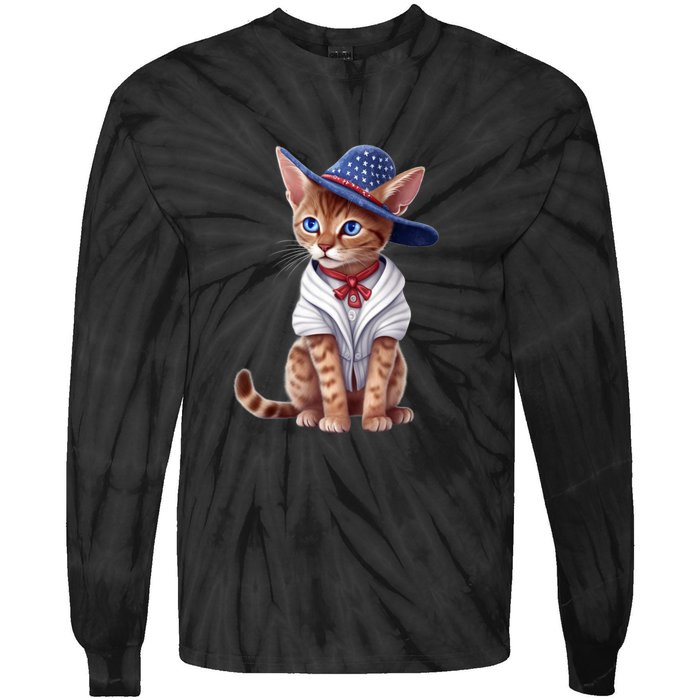 American Cat 4th Of July Cat Patriotic Cats Abyssinian Kitten Tie-Dye Long Sleeve Shirt