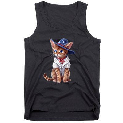 American Cat 4th Of July Cat Patriotic Cats Abyssinian Kitten Tank Top