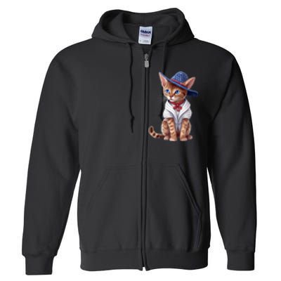 American Cat 4th Of July Cat Patriotic Cats Abyssinian Kitten Full Zip Hoodie