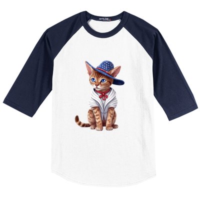 American Cat 4th Of July Cat Patriotic Cats Abyssinian Kitten Baseball Sleeve Shirt