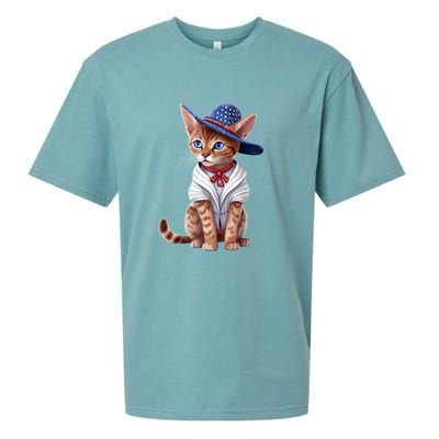 American Cat 4th Of July Cat Patriotic Cats Abyssinian Kitten Sueded Cloud Jersey T-Shirt