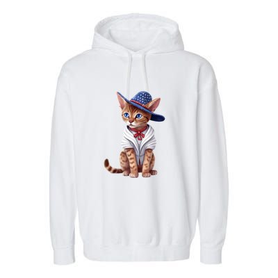 American Cat 4th Of July Cat Patriotic Cats Abyssinian Kitten Garment-Dyed Fleece Hoodie