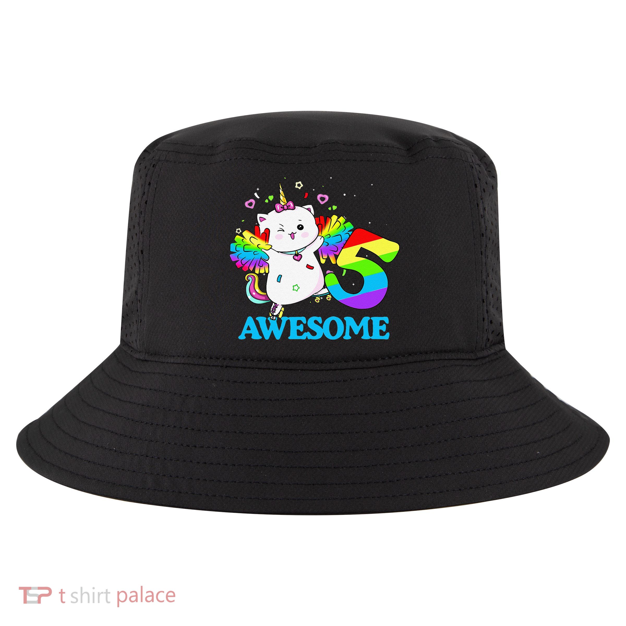Awesome Caticorn 5th Birthday Unicorn Five Years Old Cool Comfort Performance Bucket Hat