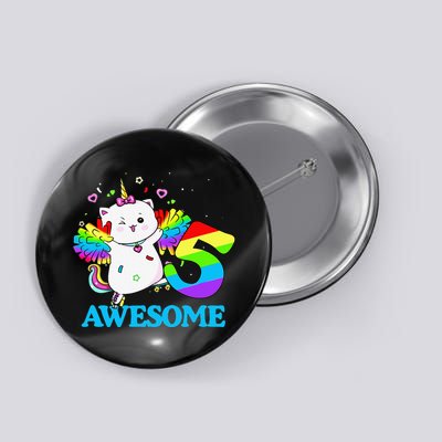 Awesome Caticorn 5th Birthday Unicorn Five Years Old Button