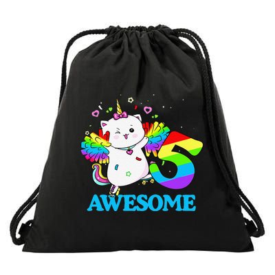 Awesome Caticorn 5th Birthday Unicorn Five Years Old Drawstring Bag