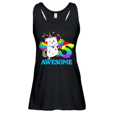 Awesome Caticorn 5th Birthday Unicorn Five Years Old Ladies Essential Flowy Tank