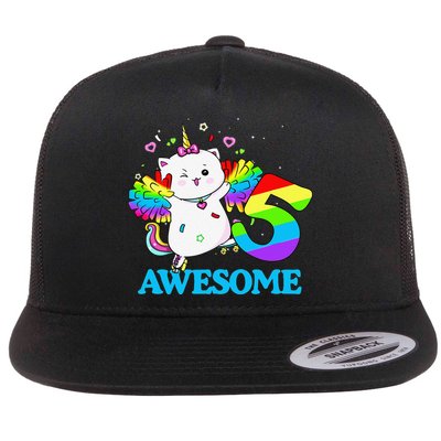Awesome Caticorn 5th Birthday Unicorn Five Years Old Flatbill Hat