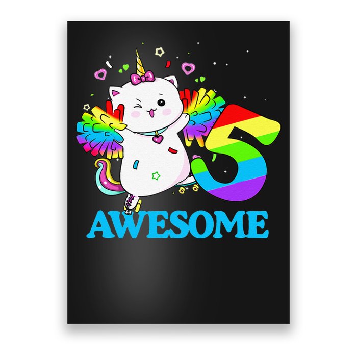 Awesome Caticorn 5th Birthday Unicorn Five Years Old Poster