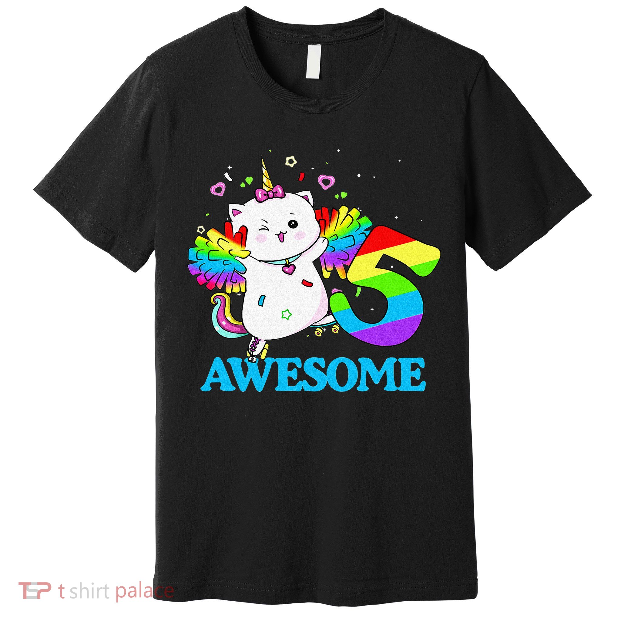 Awesome Caticorn 5th Birthday Unicorn Five Years Old Premium T-Shirt