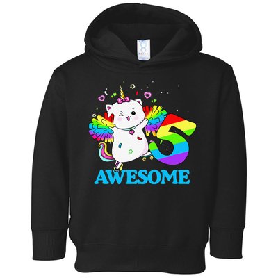Awesome Caticorn 5th Birthday Unicorn Five Years Old Toddler Hoodie