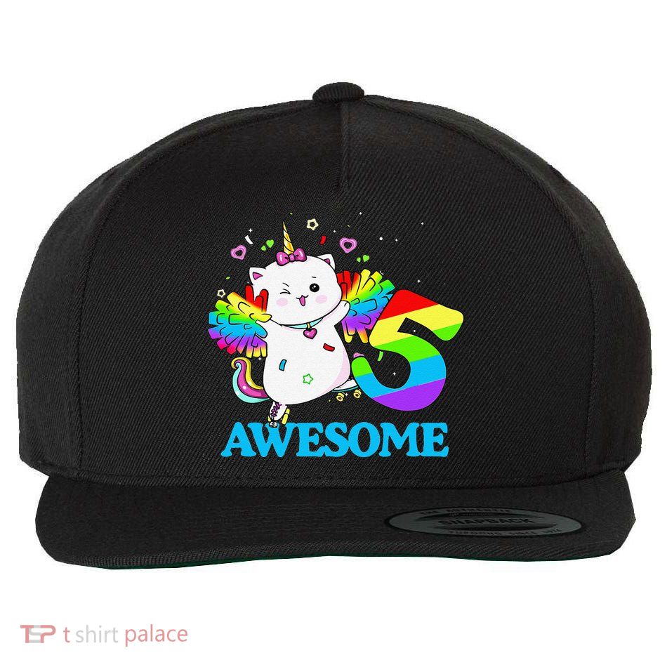 Awesome Caticorn 5th Birthday Unicorn Five Years Old Wool Snapback Cap