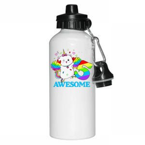 Awesome Caticorn 5th Birthday Unicorn Five Years Old Aluminum Water Bottle 