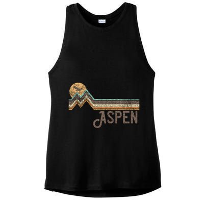 Aspen Colorado 70s 80s Retro Style Vintage Distressed Ladies PosiCharge Tri-Blend Wicking Tank