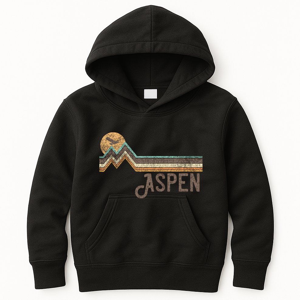 Aspen Colorado 70s 80s Retro Style Vintage Distressed Kids Hoodie