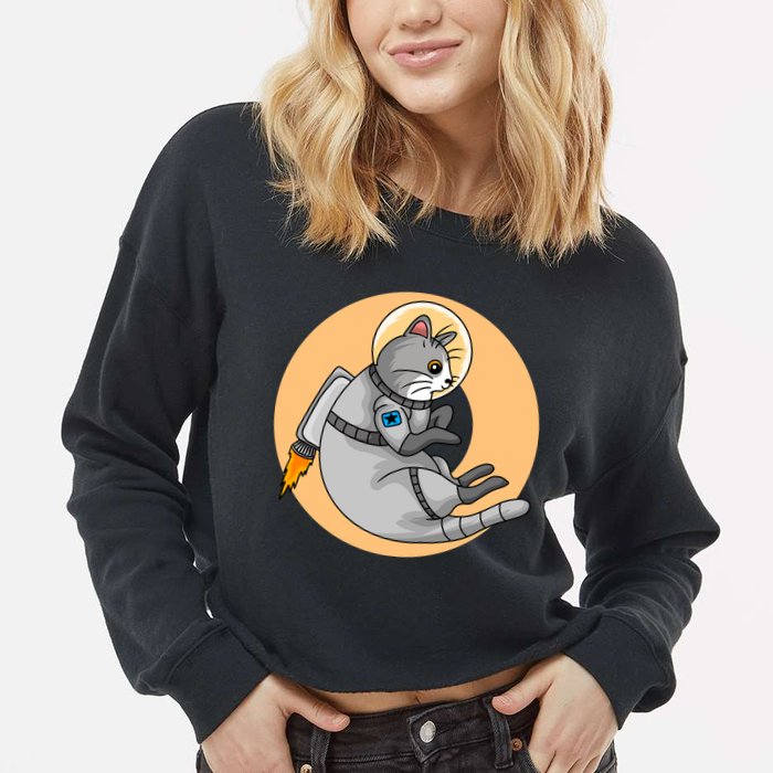 Astronaut Cat Cropped Pullover Crew