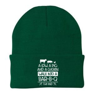 A Cow, A Pig And A Chicken Walk Into A Bar B Q The End BBQ Knit Cap Winter Beanie