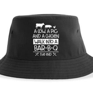 A Cow, A Pig And A Chicken Walk Into A Bar B Q The End BBQ Sustainable Bucket Hat