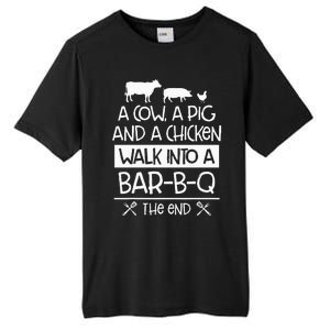 A Cow, A Pig And A Chicken Walk Into A Bar B Q The End BBQ Tall Fusion ChromaSoft Performance T-Shirt