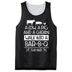 A Cow, A Pig And A Chicken Walk Into A Bar B Q The End BBQ Mesh Reversible Basketball Jersey Tank