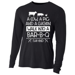 A Cow, A Pig And A Chicken Walk Into A Bar B Q The End BBQ Cooling Performance Long Sleeve Crew