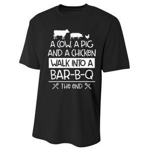 A Cow, A Pig And A Chicken Walk Into A Bar B Q The End BBQ Performance Sprint T-Shirt