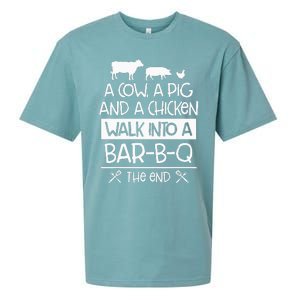 A Cow, A Pig And A Chicken Walk Into A Bar B Q The End BBQ Sueded Cloud Jersey T-Shirt