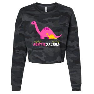 Auntiesaurus Cute Auntie Saurus Dinosaur Aunt Matching Cropped Pullover Crew