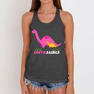 Auntiesaurus Cute Auntie Saurus Dinosaur Aunt Matching Women's Knotted Racerback Tank