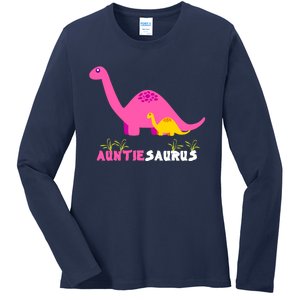 Auntiesaurus Cute Auntie Saurus Dinosaur Aunt Matching Ladies Long Sleeve Shirt