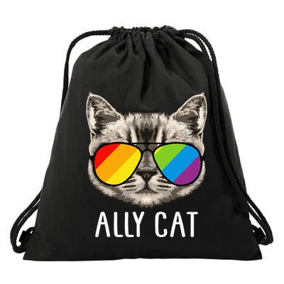 Ally Cat Ally Cat LGBTQ+ LGBT Flag LGBT Ally Cat Drawstring Bag