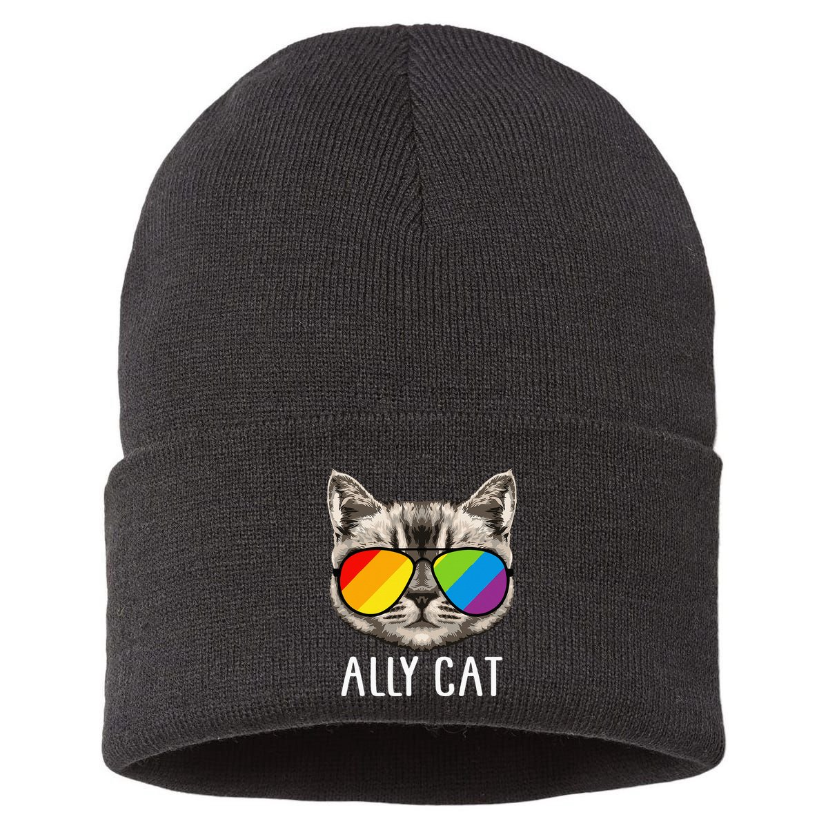 Ally Cat Ally Cat LGBTQ+ LGBT Flag LGBT Ally Cat Sustainable Knit Beanie
