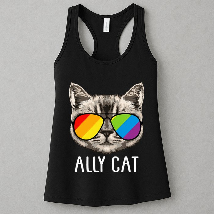 Ally Cat Ally Cat LGBTQ+ LGBT Flag LGBT Ally Cat Womens Tank Top