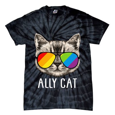 Ally Cat Ally Cat LGBTQ+ LGBT Flag LGBT Ally Cat Tie-Dye T-Shirt