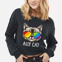 Ally Cat Ally Cat LGBTQ+ LGBT Flag LGBT Ally Cat Cropped Pullover Crew