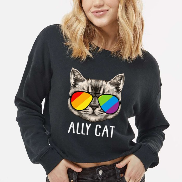 Ally Cat Ally Cat LGBTQ+ LGBT Flag LGBT Ally Cat Cropped Pullover Crew