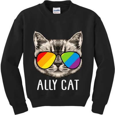 Ally Cat Ally Cat LGBTQ+ LGBT Flag LGBT Ally Cat Kids Sweatshirt