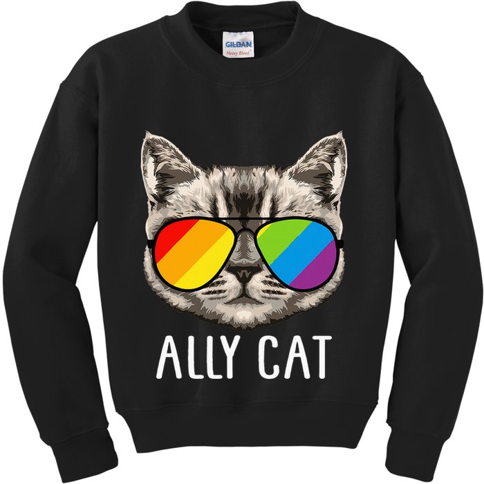 Ally Cat Ally Cat LGBTQ+ LGBT Flag LGBT Ally Cat Kids Sweatshirt