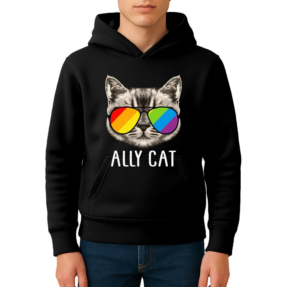 Ally Cat Ally Cat LGBTQ+ LGBT Flag LGBT Ally Cat Kids Hoodie