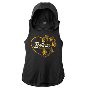 Appendix Cancer Awareness Believe Butterfly Heart Ladies PosiCharge Tri-Blend Wicking Draft Hoodie Tank