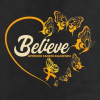 Appendix Cancer Awareness Believe Butterfly Heart 7 Panel Mesh Trucker Snapback Hat