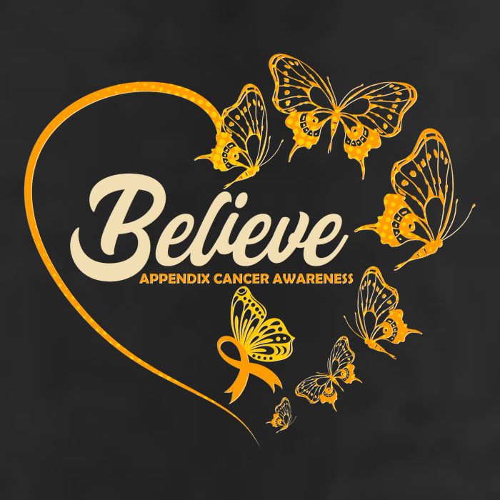 Appendix Cancer Awareness Believe Butterfly Heart 7 Panel Mesh Trucker Snapback Hat
