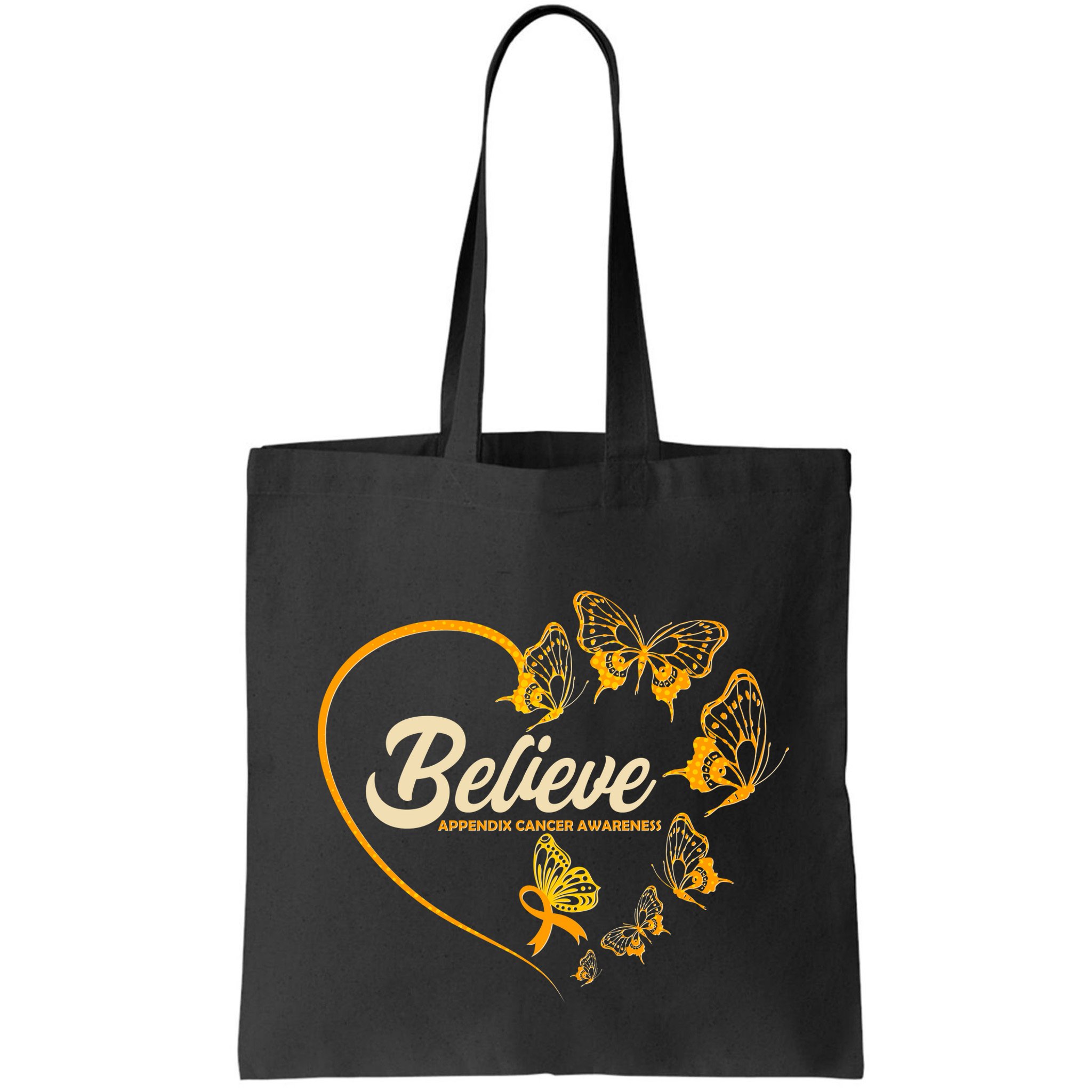 Appendix Cancer Awareness Believe Butterfly Heart Bag