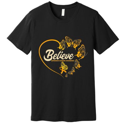 Appendix Cancer Awareness Believe Butterfly Heart Premium T-Shirt