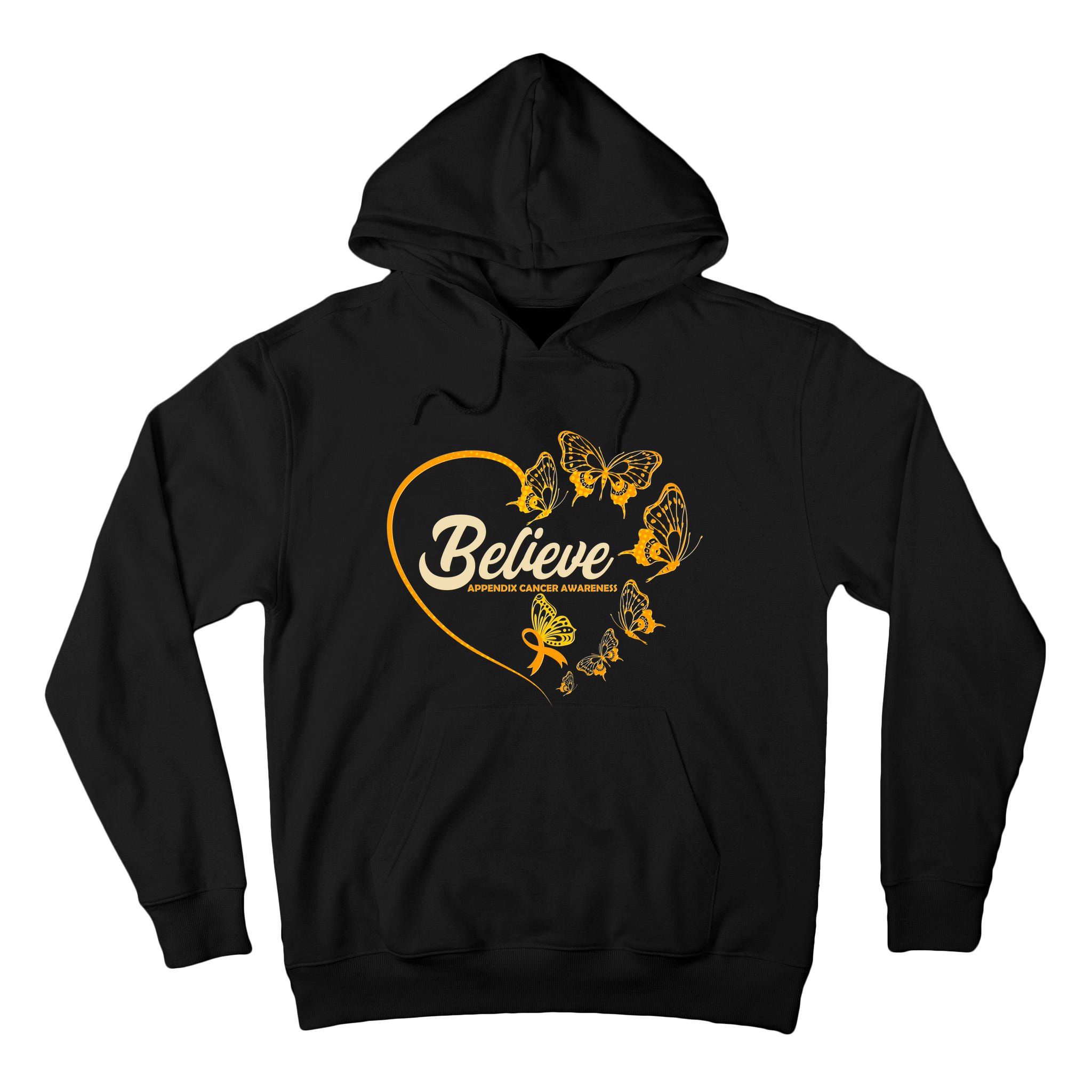 Appendix Cancer Awareness Believe Butterfly Heart Tall Hoodie