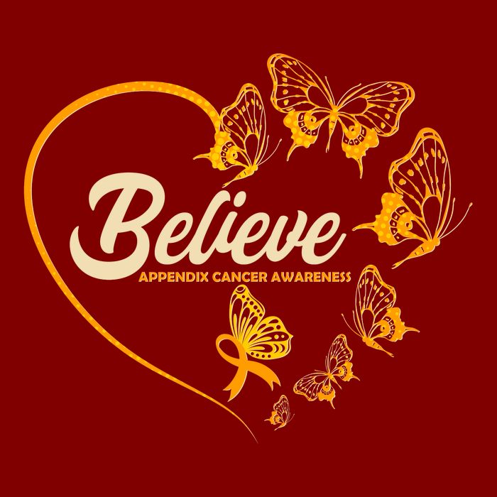 Appendix Cancer Awareness Believe Butterfly Heart Cooling Performance Crew T-Shirt