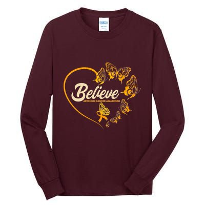 Appendix Cancer Awareness Believe Butterfly Heart Tall Long Sleeve T-Shirt